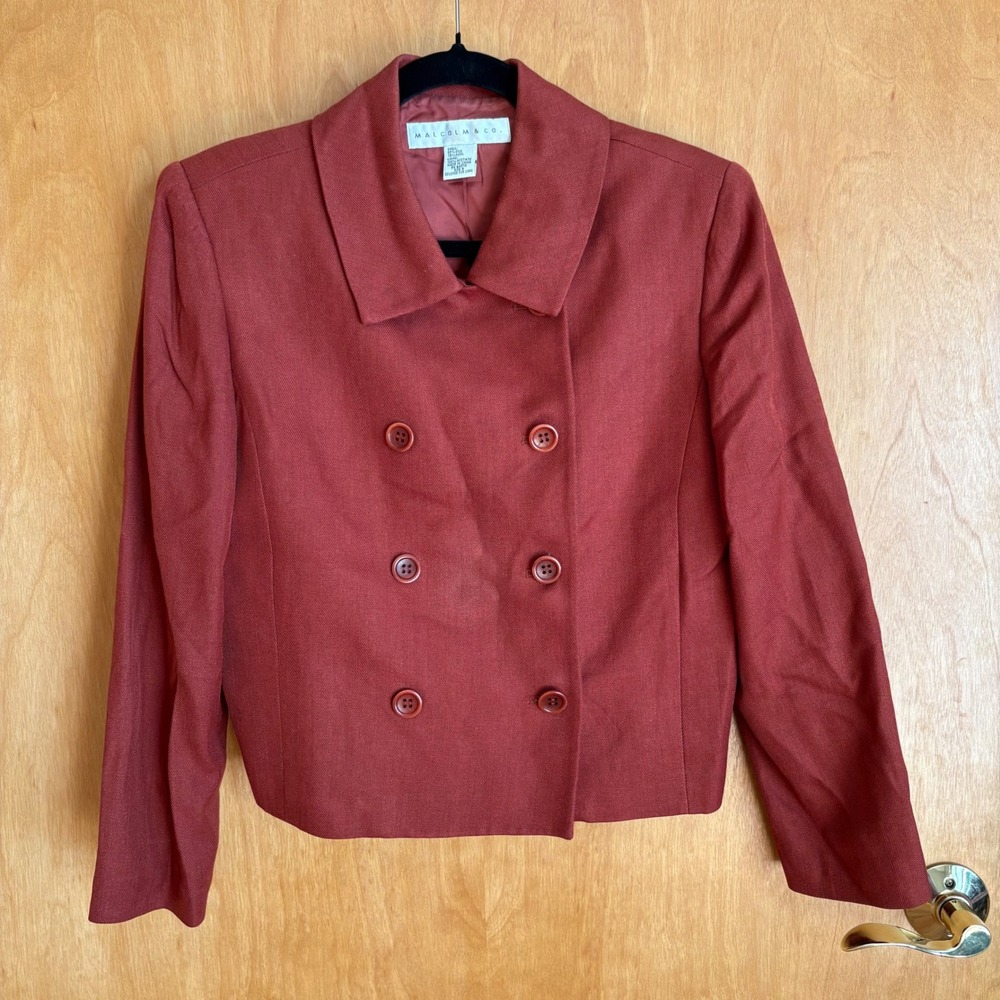 Malcolm & Co Silk Wool Blend Cropped Blazer Jacket Size 8‎ Double Breasted